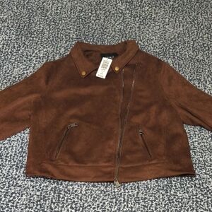 Nwt Torrid Woman Brown Faux Suede Essential Moto Jacket  Size 2  /18-20